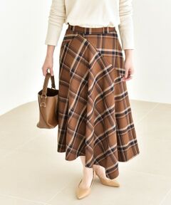 SHIPS / シップス ロング・マキシ丈スカート | quaranciel:〈洗濯機可能〉アシンメトリー ヘム フレア チェック スカート