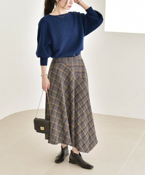 SHIPS / シップス ロング・マキシ丈スカート | quaranciel:〈洗濯機可能〉アシンメトリー ヘム フレア チェック スカート | 詳細1