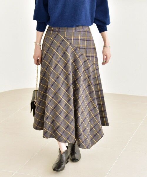 SHIPS / シップス ロング・マキシ丈スカート | quaranciel:〈洗濯機可能〉アシンメトリー ヘム フレア チェック スカート | 詳細3