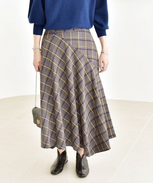 SHIPS / シップス ロング・マキシ丈スカート | quaranciel:〈洗濯機可能〉アシンメトリー ヘム フレア チェック スカート | 詳細8