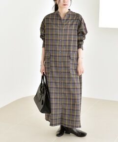 SHIPS / シップス ロング・マキシ丈ワンピース | quaranciel: バンドカラー ライン チェック ポケット シャツ ワンピース