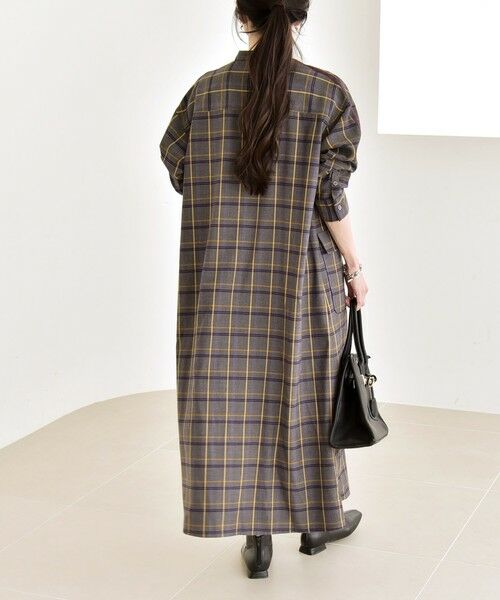 SHIPS / シップス ロング・マキシ丈ワンピース | quaranciel: バンドカラー ライン チェック ポケット シャツ ワンピース | 詳細3