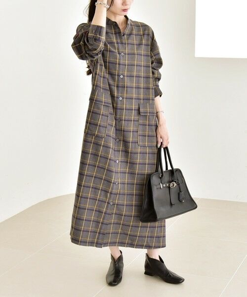 SHIPS / シップス ロング・マキシ丈ワンピース | quaranciel: バンドカラー ライン チェック ポケット シャツ ワンピース | 詳細4