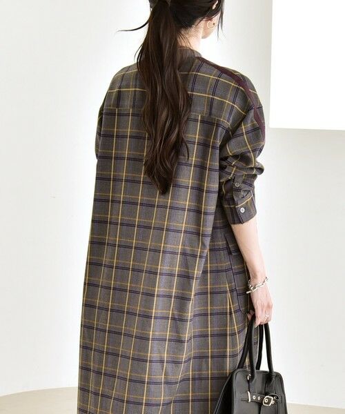 SHIPS / シップス ロング・マキシ丈ワンピース | quaranciel: バンドカラー ライン チェック ポケット シャツ ワンピース | 詳細7