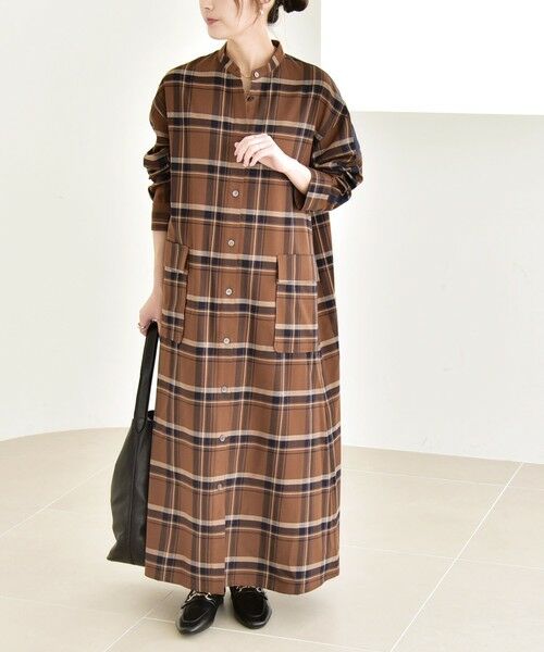 SHIPS / シップス ロング・マキシ丈ワンピース | quaranciel: バンドカラー ライン チェック ポケット シャツ ワンピース | 詳細14
