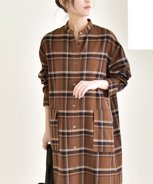 SHIPS / シップス ロング・マキシ丈ワンピース | quaranciel: バンドカラー ライン チェック ポケット シャツ ワンピース | 詳細17