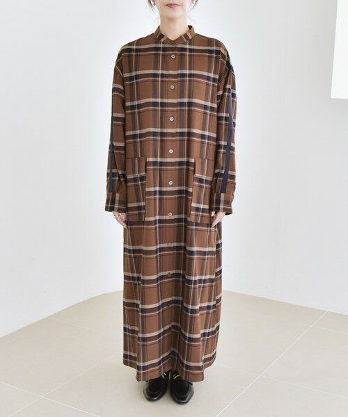 SHIPS / シップス ロング・マキシ丈ワンピース | quaranciel: バンドカラー ライン チェック ポケット シャツ ワンピース | 詳細26