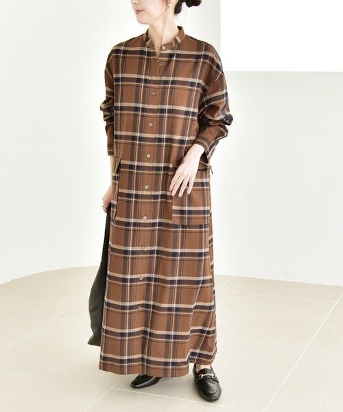 SHIPS / シップス ロング・マキシ丈ワンピース | quaranciel: バンドカラー ライン チェック ポケット シャツ ワンピース | 詳細11