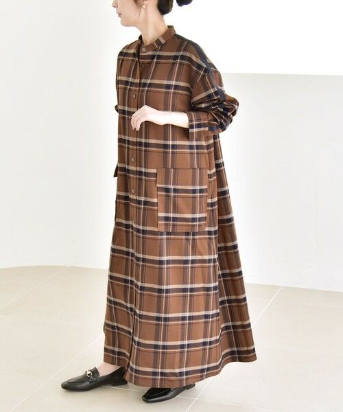 SHIPS / シップス ロング・マキシ丈ワンピース | quaranciel: バンドカラー ライン チェック ポケット シャツ ワンピース | 詳細12