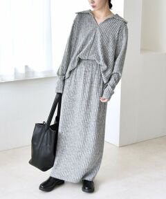 SHIPS / シップス ロング・マキシ丈ワンピース | quaranciel:〈手洗い可能〉リブニット ポロ プルオーバー  & スカート セットアップ