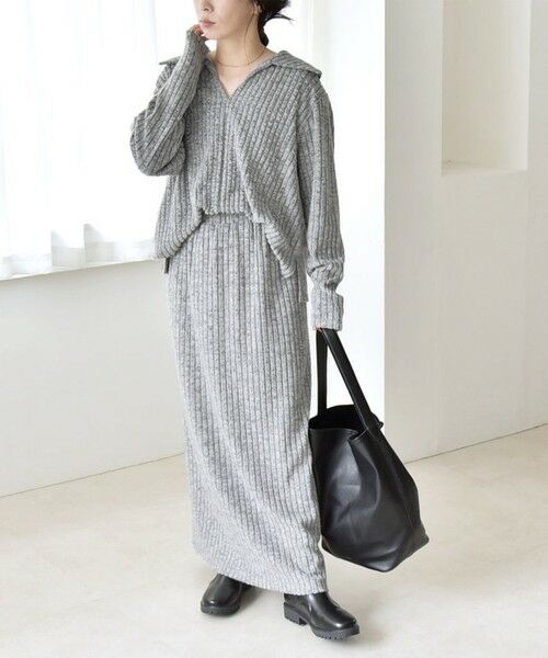 SHIPS / シップス ロング・マキシ丈ワンピース | quaranciel:〈手洗い可能〉リブニット ポロ プルオーバー  & スカート セットアップ | 詳細1