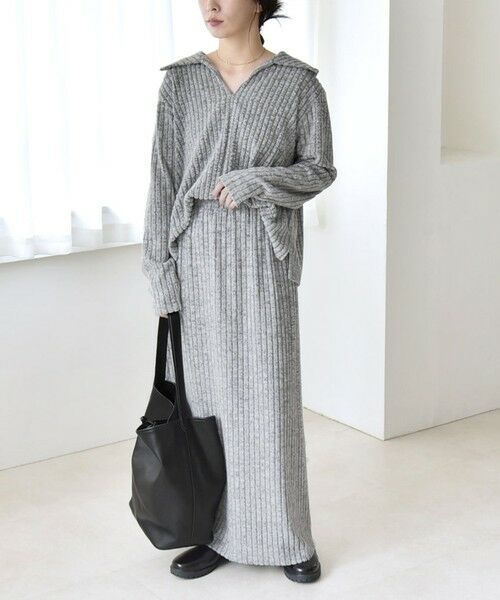 SHIPS / シップス ロング・マキシ丈ワンピース | quaranciel:〈手洗い可能〉リブニット ポロ プルオーバー  & スカート セットアップ | 詳細2