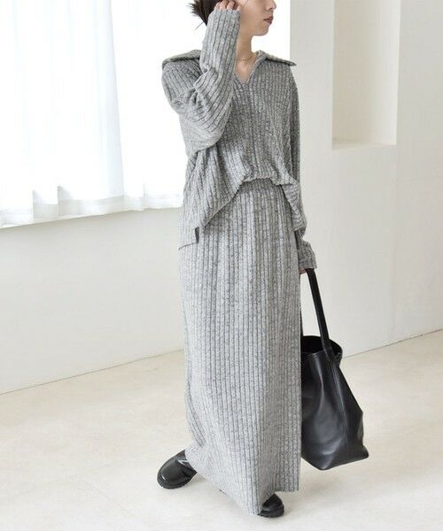 SHIPS / シップス ロング・マキシ丈ワンピース | quaranciel:〈手洗い可能〉リブニット ポロ プルオーバー  & スカート セットアップ | 詳細4