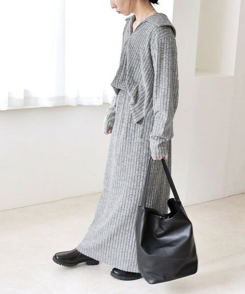 SHIPS / シップス ロング・マキシ丈ワンピース | quaranciel:〈手洗い可能〉リブニット ポロ プルオーバー  & スカート セットアップ | 詳細6