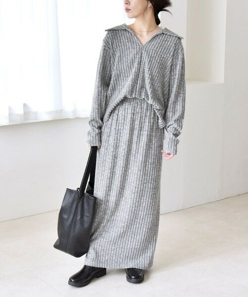 SHIPS / シップス ロング・マキシ丈ワンピース | quaranciel:〈手洗い可能〉リブニット ポロ プルオーバー  & スカート セットアップ | 詳細7