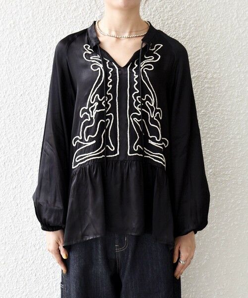 SHIPS / シップス シャツ・ブラウス | SHIPS any:〈洗濯機可能〉サテン 刺繍 スキッパー ペプラム ブラウス | 詳細10