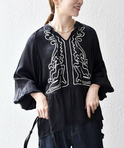 SHIPS / シップス シャツ・ブラウス | SHIPS any:〈洗濯機可能〉サテン 刺繍 スキッパー ペプラム ブラウス | 詳細3