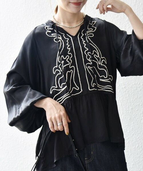 SHIPS / シップス シャツ・ブラウス | SHIPS any:〈洗濯機可能〉サテン 刺繍 スキッパー ペプラム ブラウス | 詳細7