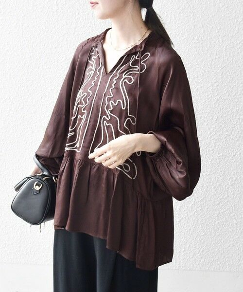 SHIPS / シップス シャツ・ブラウス | SHIPS any:〈洗濯機可能〉サテン 刺繍 スキッパー ペプラム ブラウス | 詳細20