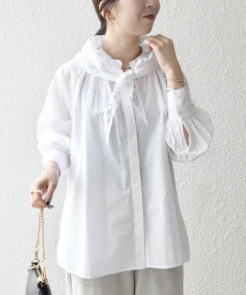 SHIPS / シップス シャツ・ブラウス | bon_meur:〈洗濯機可能〉レース スカーフ付き バンドカラー ギャザー パフ シャツ | 詳細3