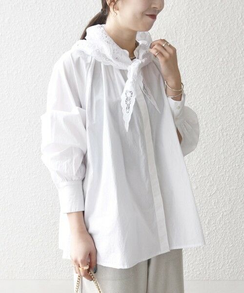 SHIPS / シップス シャツ・ブラウス | bon_meur:〈洗濯機可能〉レース スカーフ付き バンドカラー ギャザー パフ シャツ | 詳細4