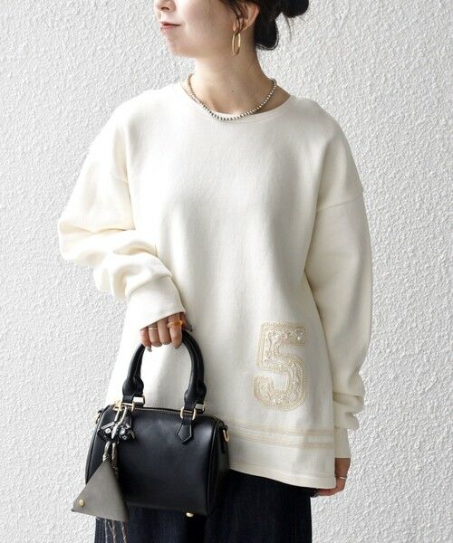 SHIPS / シップス スウェット | SHIPS any:〈洗濯機可能〉裏起毛 パールモチーフ 刺繍 ワイド スウェット | 詳細3