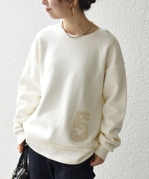 SHIPS / シップス スウェット | SHIPS any:〈洗濯機可能〉裏起毛 パールモチーフ 刺繍 ワイド スウェット | 詳細4