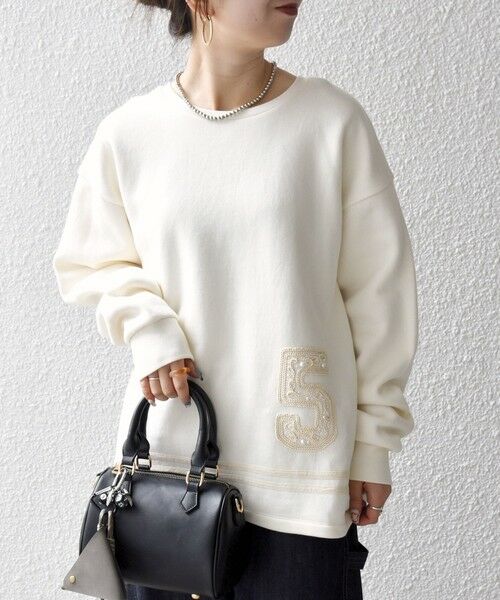 SHIPS / シップス スウェット | SHIPS any:〈洗濯機可能〉裏起毛 パールモチーフ 刺繍 ワイド スウェット | 詳細5