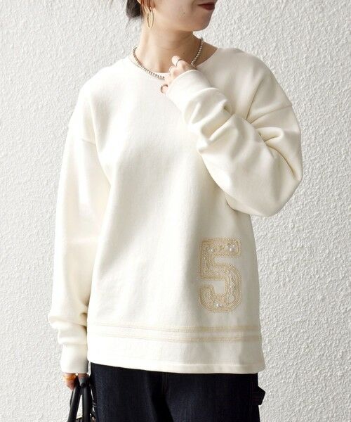 SHIPS / シップス スウェット | SHIPS any:〈洗濯機可能〉裏起毛 パールモチーフ 刺繍 ワイド スウェット | 詳細8