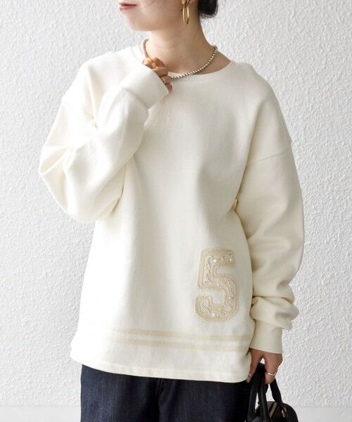 SHIPS / シップス スウェット | SHIPS any:〈洗濯機可能〉裏起毛 パールモチーフ 刺繍 ワイド スウェット | 詳細9