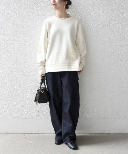 SHIPS / シップス スウェット | SHIPS any:〈洗濯機可能〉裏起毛 パールモチーフ 刺繍 ワイド スウェット | 詳細1