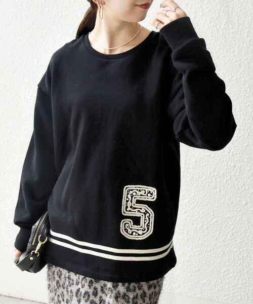SHIPS / シップス スウェット | SHIPS any:〈洗濯機可能〉裏起毛 パールモチーフ 刺繍 ワイド スウェット | 詳細15