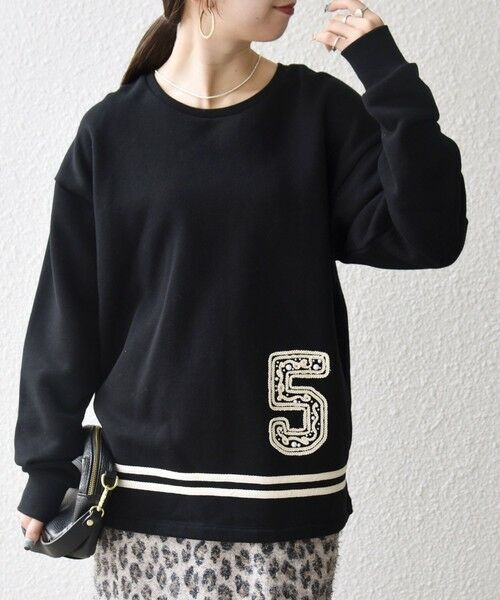 SHIPS / シップス スウェット | SHIPS any:〈洗濯機可能〉裏起毛 パールモチーフ 刺繍 ワイド スウェット | 詳細16