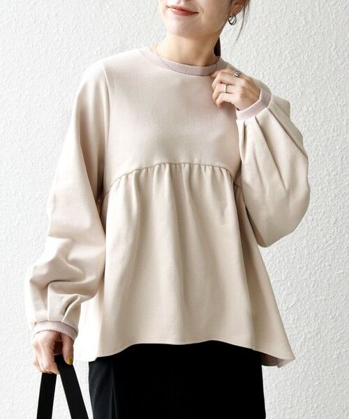 SHIPS / シップス スウェット | 《予約》SHIPS any:〈洗濯機可能〉裏毛 バイカラー ペプラム スウェット プルオーバー(ホワイト)