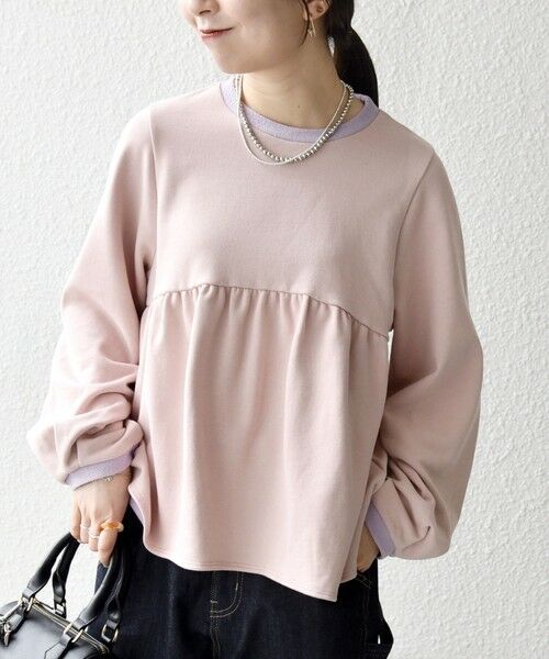 SHIPS / シップス スウェット | 《予約》SHIPS any:〈洗濯機可能〉裏毛 バイカラー ペプラム スウェット プルオーバー(ピンク)