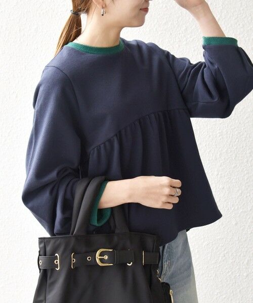 SHIPS / シップス スウェット | 《予約》SHIPS any:〈洗濯機可能〉裏毛 バイカラー ペプラム スウェット プルオーバー | 詳細24