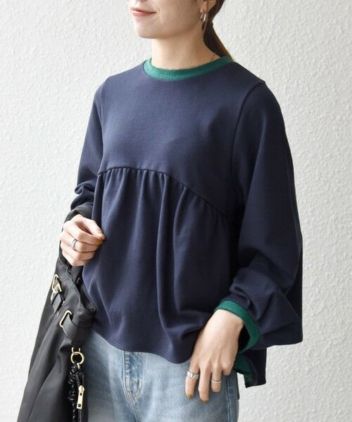 SHIPS / シップス スウェット | 《予約》SHIPS any:〈洗濯機可能〉裏毛 バイカラー ペプラム スウェット プルオーバー | 詳細25