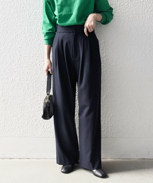 SHIPS for women/シップスウィメン 《予約》SHIPS any:〈洗濯機可能〉ウォーム ストレッチ ハイウエスト 2タック パンツ ネイビー 36