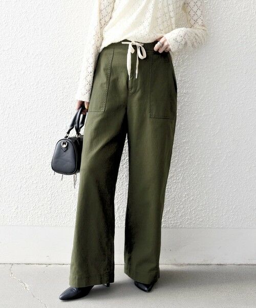 SHIPS for women/シップスウィメン SHIPS any:〈洗濯機可能〉ウエストコード イージー ワイド ベイカー パンツ オリーブ ONE SIZE