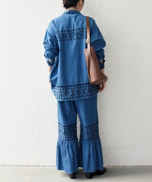 SHIPS / シップス デニムパンツ | bon_meur:〈洗濯機可能〉エンブロイダリー ギャザー フレア デニム イージー パンツ | 詳細2