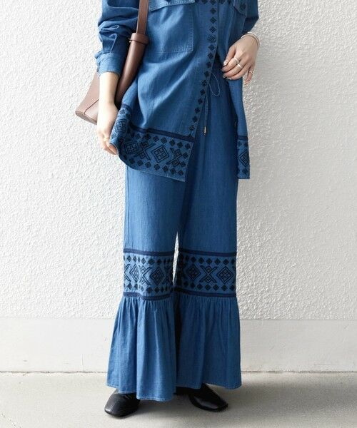 SHIPS / シップス デニムパンツ | bon_meur:〈洗濯機可能〉エンブロイダリー ギャザー フレア デニム イージー パンツ | 詳細4