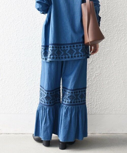 SHIPS / シップス デニムパンツ | bon_meur:〈洗濯機可能〉エンブロイダリー ギャザー フレア デニム イージー パンツ | 詳細7