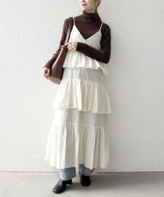 bon_meur:〈洗濯機可能〉ロゴ エンブロイダリー ティアード キャミ ワンピース