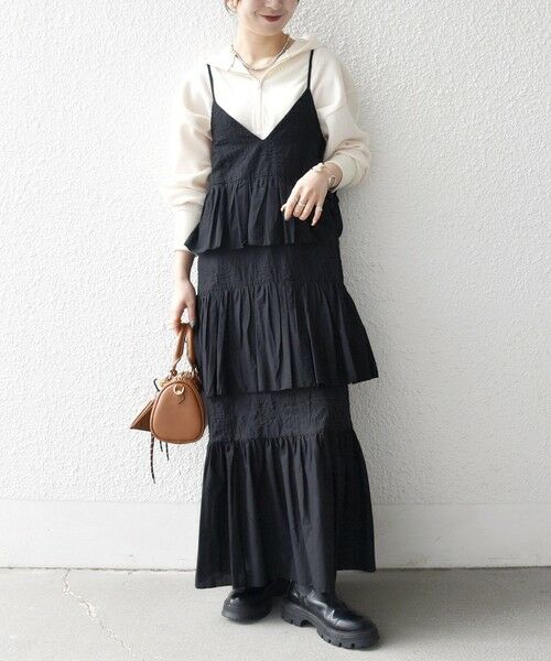 SHIPS / シップス ロング・マキシ丈ワンピース | bon_meur:〈洗濯機可能〉ロゴ エンブロイダリー ティアード キャミ ワンピース | 詳細7