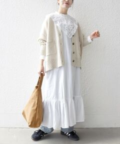 bon_meur:〈洗濯機可能〉レース ビッグカラー ギャザー パフ シャツワンピース