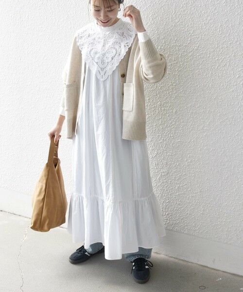 SHIPS / シップス ロング・マキシ丈ワンピース | bon_meur:〈洗濯機可能〉レース ビッグカラー ギャザー パフ シャツワンピース | 詳細5