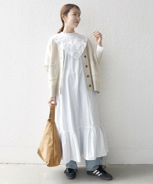 SHIPS / シップス ロング・マキシ丈ワンピース | bon_meur:〈洗濯機可能〉レース ビッグカラー ギャザー パフ シャツワンピース | 詳細1