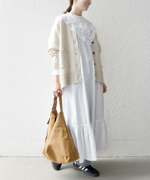 SHIPS / シップス ロング・マキシ丈ワンピース | bon_meur:〈洗濯機可能〉レース ビッグカラー ギャザー パフ シャツワンピース | 詳細3