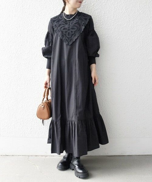 SHIPS / シップス ロング・マキシ丈ワンピース | bon_meur:〈洗濯機可能〉レース ビッグカラー ギャザー パフ シャツワンピース | 詳細8