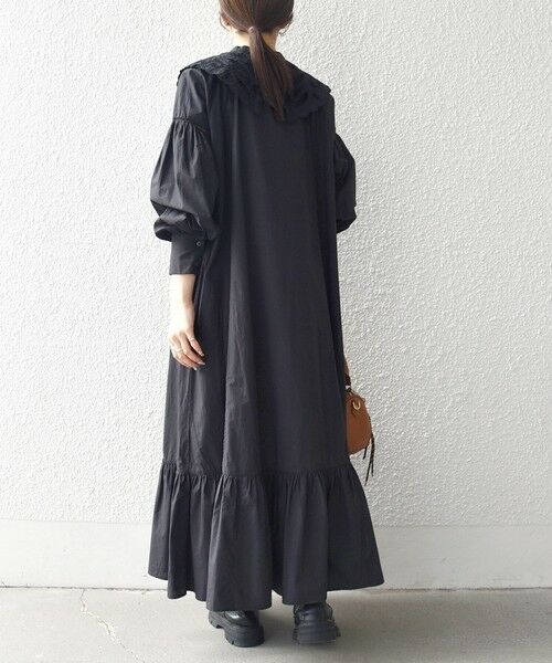 SHIPS / シップス ロング・マキシ丈ワンピース | bon_meur:〈洗濯機可能〉レース ビッグカラー ギャザー パフ シャツワンピース | 詳細11